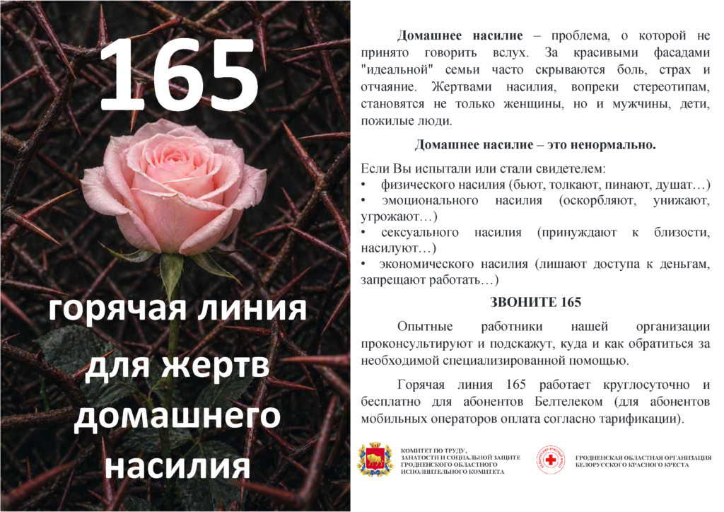 Информация о горячей линии 165 для жертв домашнего насилия